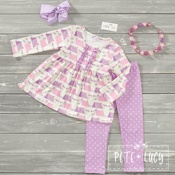 PETE + LUCY Pink Purple Fancy Camping 2 Piece Set Pants Top 2T - Picture 1 of 11